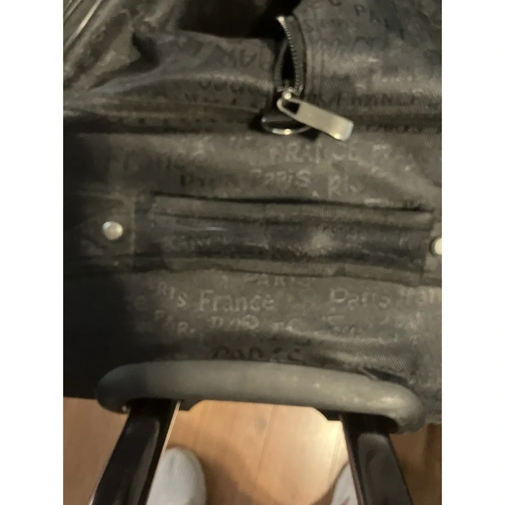 Embossed Paris Pattern Large Rolling Duffel Bag Black 32